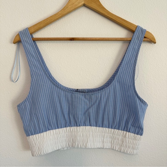 Zara Cropped Combination Striped Poplin Top - Picture 2 of 5